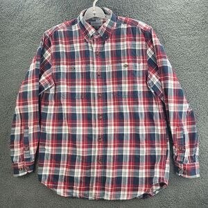 Carhartt Flannel Shirt Red White Blue Mens Medium Plaid Relaxed Fit Work Wear‎